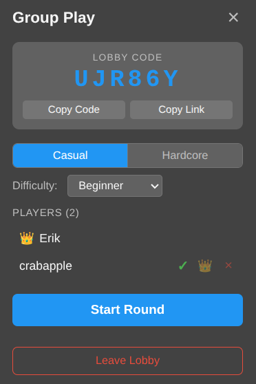 Group play lobby panel